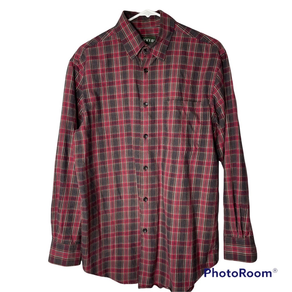 Orvis Men’s Long Sleeve Plaid Button Up Shirt Grey Red M Wool Cotton